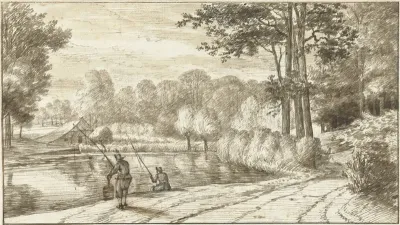 Landscape with Two Fishermen alongside a Road