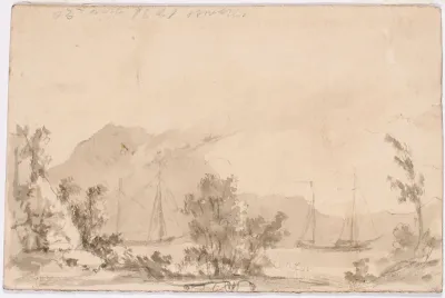 Landscape with Two Sailing Boats and a Mountain