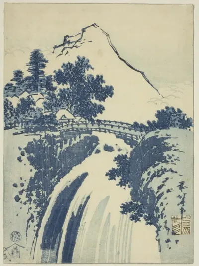 Landscape with waterfall, from an untitled series of chuban prints