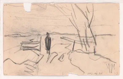 Landscape with Women Working in a Field (recto); Sketch of Landscape with Person on a Path (verso)