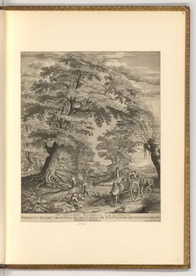 landschaft mit Bauern und einem Pferdegespann