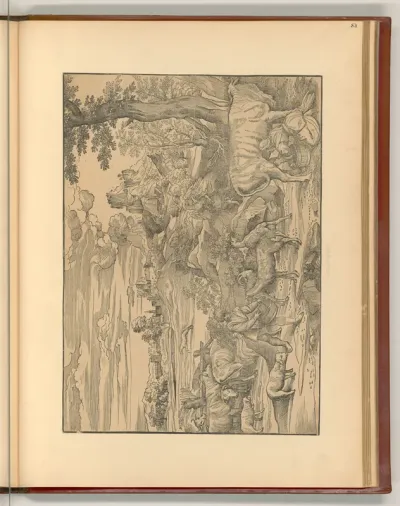 Landschaft mit Frau, die Kuh melkt