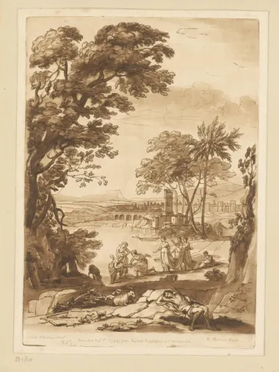 Landschap bij een meer met het vinden van Mozes