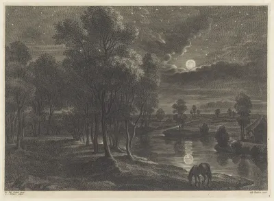 Landschap bij maanlicht in de nacht