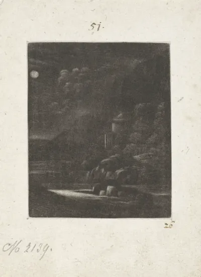 Landschap bij nacht met volle maan