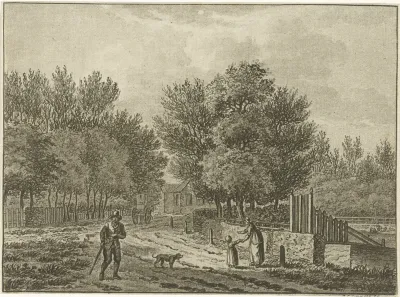 Landschap bij Overveen met enkele wandelaars