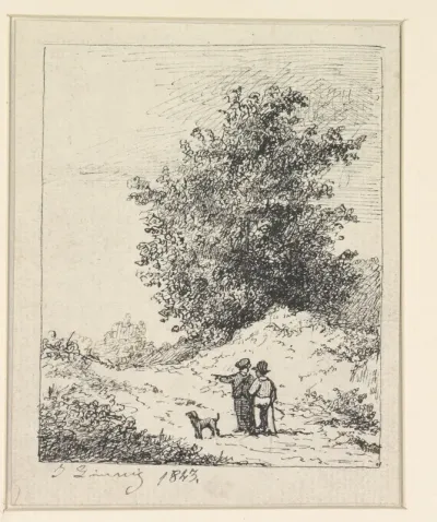 Landschap bij Tienen met twee mannen en een hond