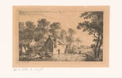 Landschap in de omgeving van Gent met bebouwing aan het water