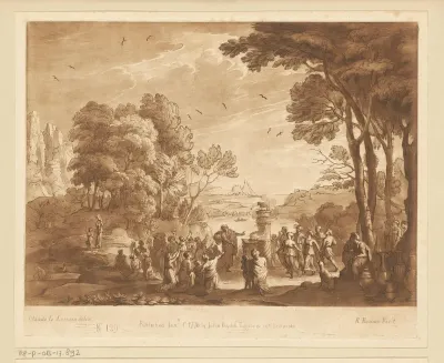 Landschap met aanbidding van het gouden kalf