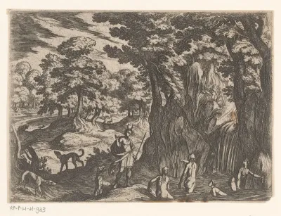 Landschap met Actaeon die verandert in een hert