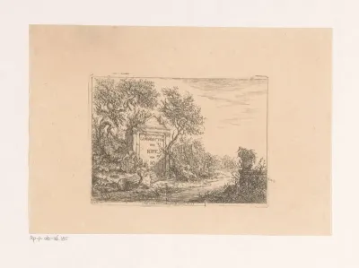 Landschap met antieke ornamenten aan het water