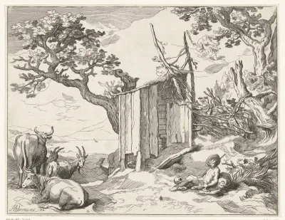 Landschap met Argus bij Io als koe en Mercurius in de lucht