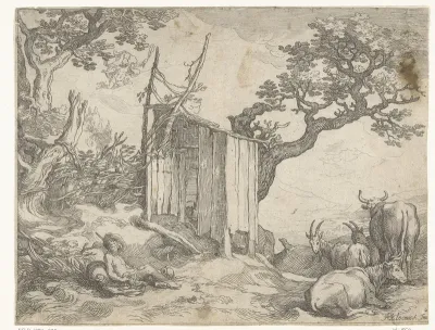 Landschap met Argus bij Io als koe en Mercurius in de lucht