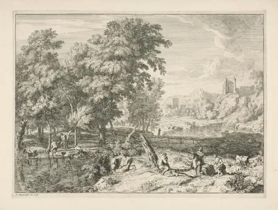 Landschap met badende mensen