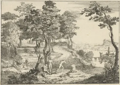Landschap met baders en hengelaars