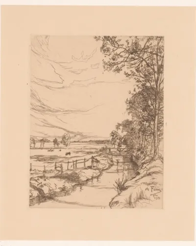Landschap met beek en weilanden