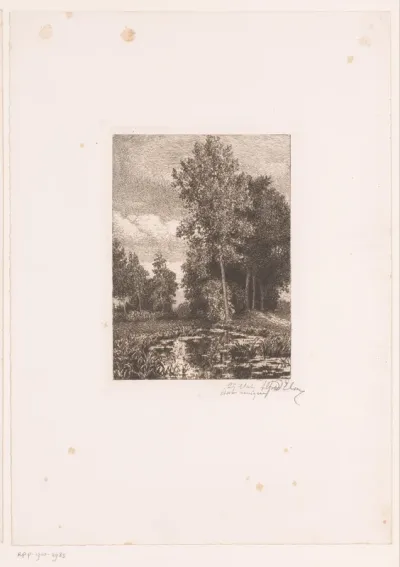 Landschap met beek op de voorgrond