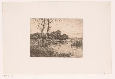 Landschap met berken bij een bocht in een rivier