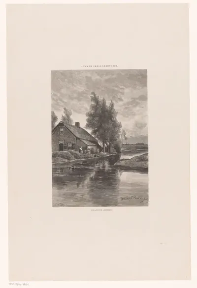 Landschap met boerderij aan water