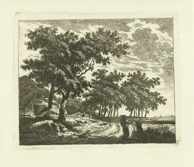 Landschap met boerderij aan zandweg