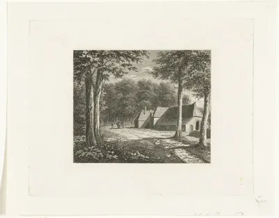 Landschap met boerderij aan zandweg