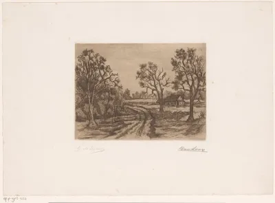 Landschap met boerderij en bosrand