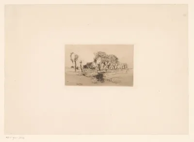Landschap met boerderij en brug