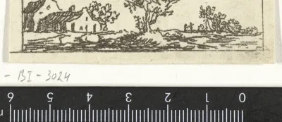 Landschap met boerderij en een grote boom