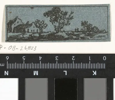 Landschap met boerderij en grote boom