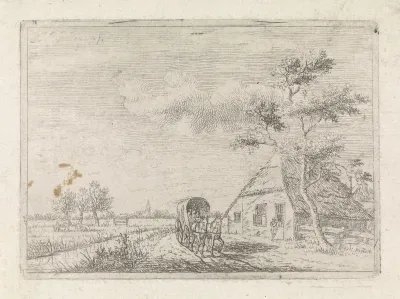 Landschap met boerderij en kar