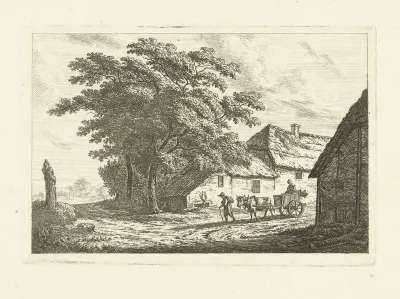 Landschap met boerderij en ossewagen