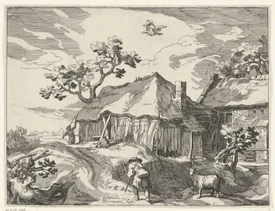 Landschap met boerderij en roof van Ganymedes