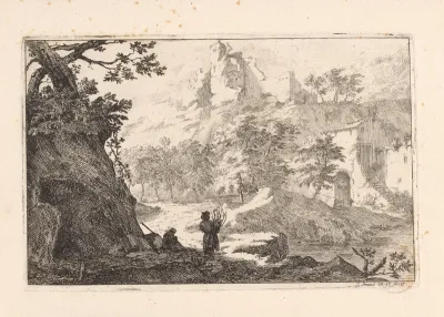 Landschap met boerderij en ruïne