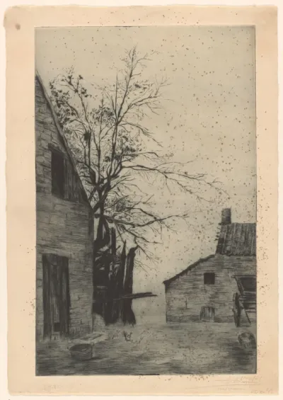 Landschap met boerderij en schuur