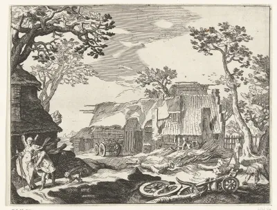 Landschap met boerderij en Tobias en de engel