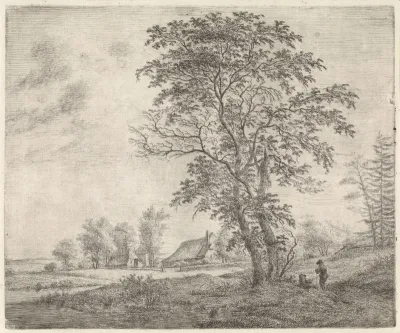 Landschap met boerderij en twee figuren