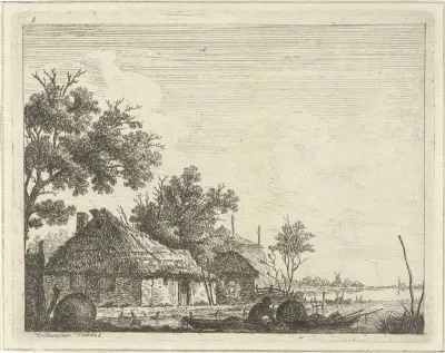 Landschap met boerderij en visser