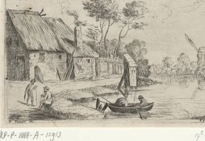 Landschap met boerderij en water