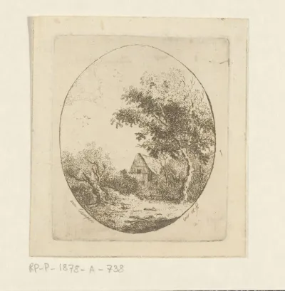 Landschap met boerderij en wilg