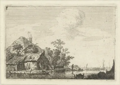 Landschap met boerderij, hengelaar en fuiken