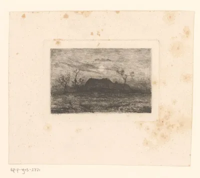 Landschap met boerderij in maanlicht