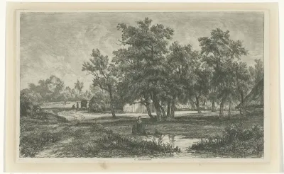 Landschap met boerderij tussen de bomen