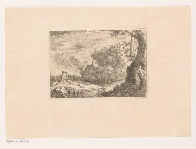 Landschap met boerderij verscholen achter de struiken