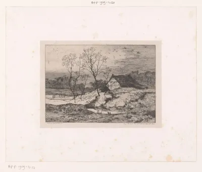 Landschap met boerderij verscholen achter een heuvel