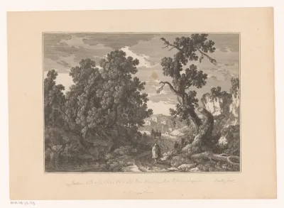 Landschap met boerenkar en wandelaar