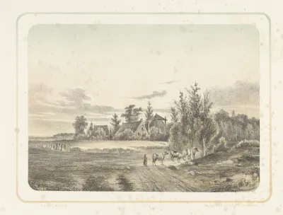 Landschap met boerin en koeien