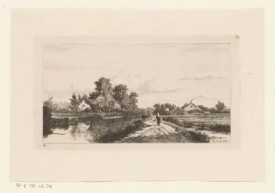 Landschap met boerin op landweg