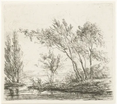 Landschap met bomen aan water