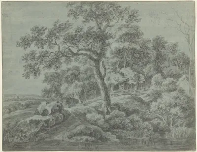 Landschap met bomen aan water