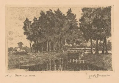 Landschap met bomen bij een brug